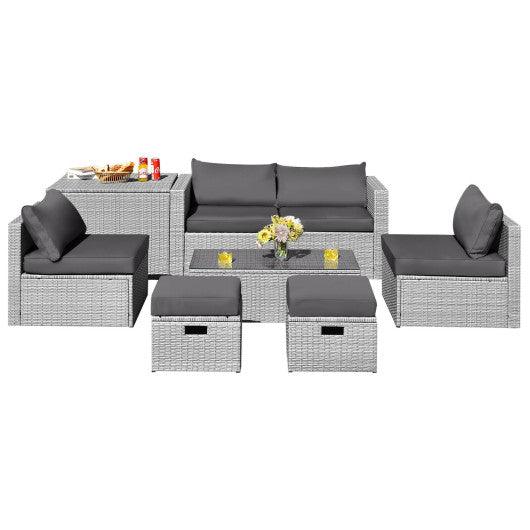 8 Pieces Patio Rattan Furniture Set with Storage Waterproof Cover and Cushion-Gray at Set Shop and Smile