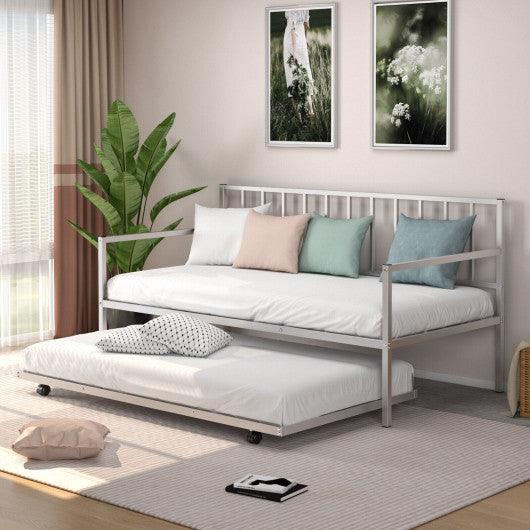 Twin Metal Daybed Sofa Bed Set with Roll Out Trundle-Silver at Set Shop and Smile