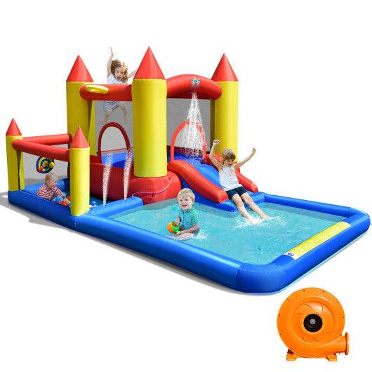 Inflatable Water Slide Castle Kids Bounce House with 480W Blower at Set Shop and Smile
