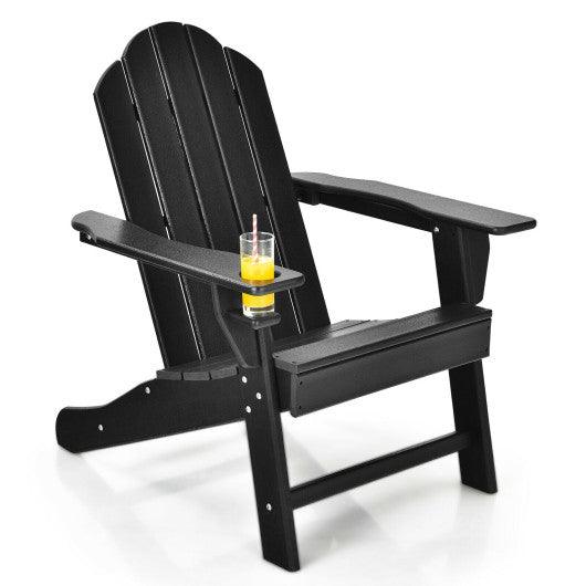 Outdoor Adirondack Chair with Built-in Cup Holder for Backyard Porch-Black at Set Shop and Smile