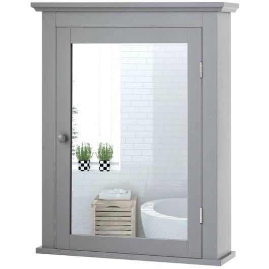 Bathroom Mirror Cabinet Wall Mounted Adjustable Shelf Medicine Storage-Gray at Set Shop and Smile