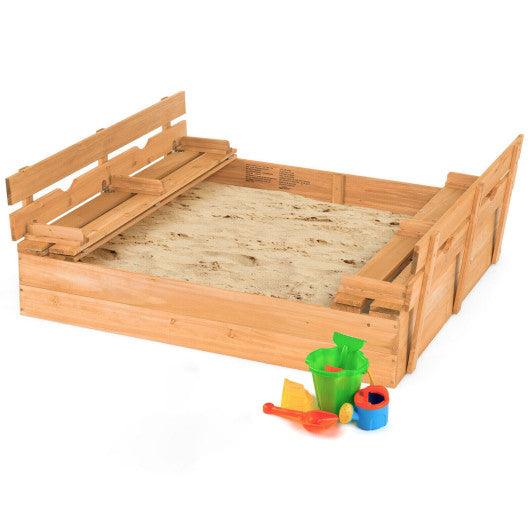 Kids Wooden Sandbox with 2 Foldable Bench Seats at Set Shop and Smile