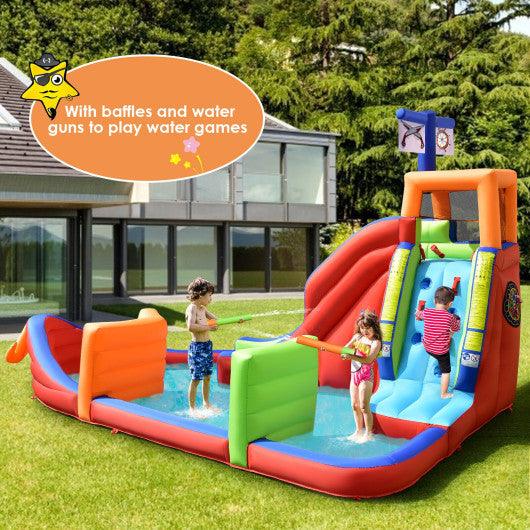 6-in-1 Pirate Ship Waterslide Kid Inflatable Castle with Water Guns and 735W Blower at Set Shop and Smile