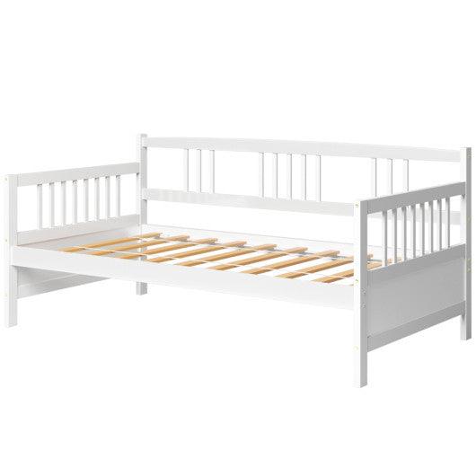 Twin Size Wooden Slats Daybed Bed with Rails-White at Set Shop and Smile