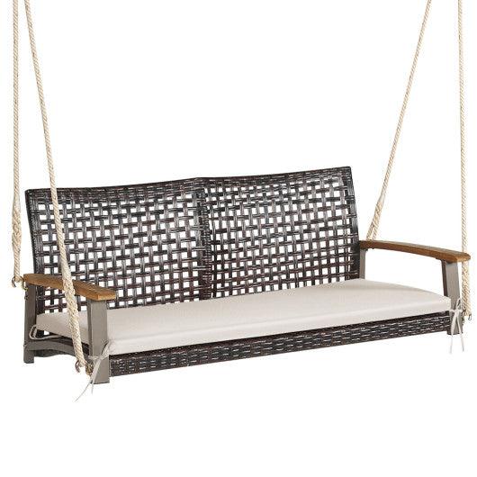 2-Person Patio Wicker Hanging Swing Chair-Off White at Set Shop and Smile