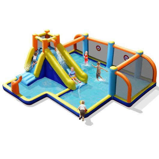 Giant Soccer Themed Inflatable Water Slide Bouncer with Splash Pool without Blower at Set Shop and Smile
