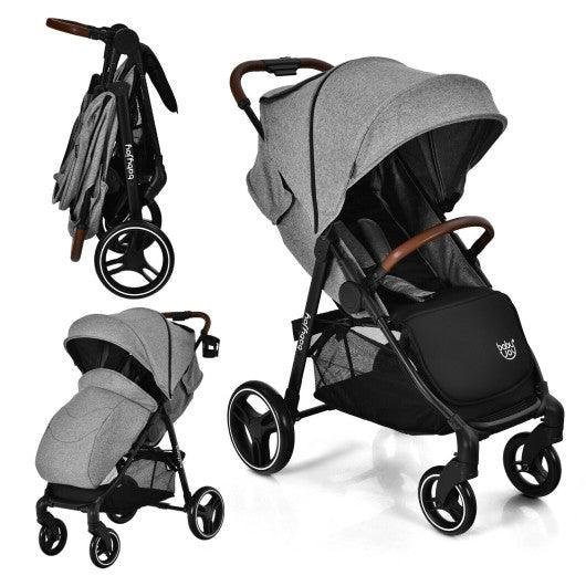5-Point Harness Lightweight Infant Stroller with Foot Cover and Adjustable Backrest-Gray at Set Shop and Smile