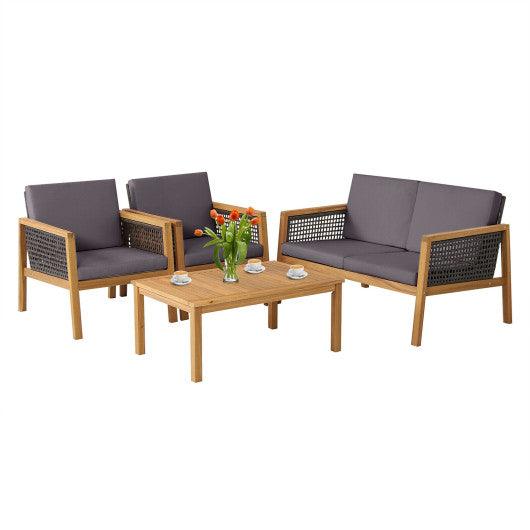 4 Pieces Patio Rattan Furniture Set with Removable Cushions-Gray at Set Shop and Smile