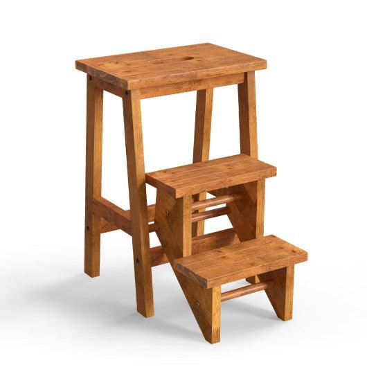 3-in-1 Rubber Wood Step Stool with Convenient Handle-Natural at Set Shop and Smile