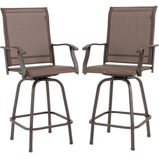 2 Pieces Patio 360 Rotation Swivel Bar Stool Set-Brown at Set Shop and Smile