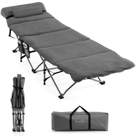 Folding Retractable Travel Camping Cot with Mattress and Carry Bag-Gray at Set Shop and Smile