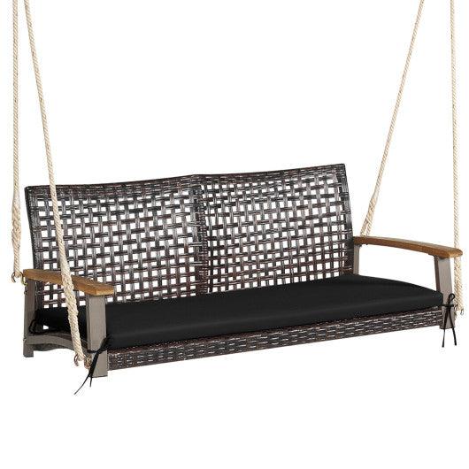 2-Person Rattan Hanging Porch Swing Chair-Black at Set Shop and Smile