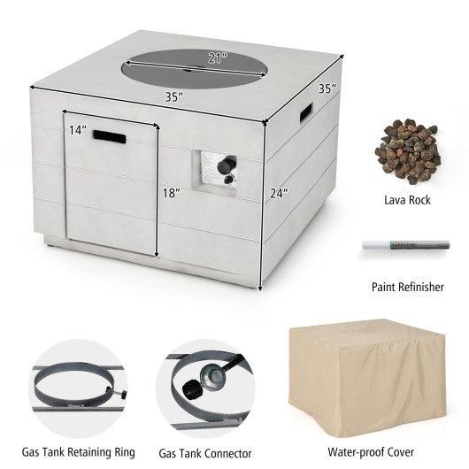 34 Inch Square Concrete Propane Fire Pit Table with Lava Rocks and Cover 50 000 BTU-Gray at Set Shop and Smile