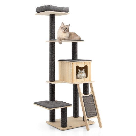 5-Tier Modern Wood Cat Tower with Washable Cushions-Gray at Set Shop and Smile