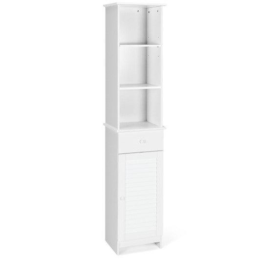 Bathroom Tall Freestanding Storage Cabinet with Open Shelves and Drawer-White at Set Shop and Smile