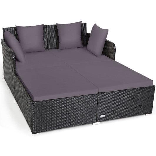 Spacious Outdoor Rattan Daybed with Upholstered Cushions and Pillows-Gray at Set Shop and Smile