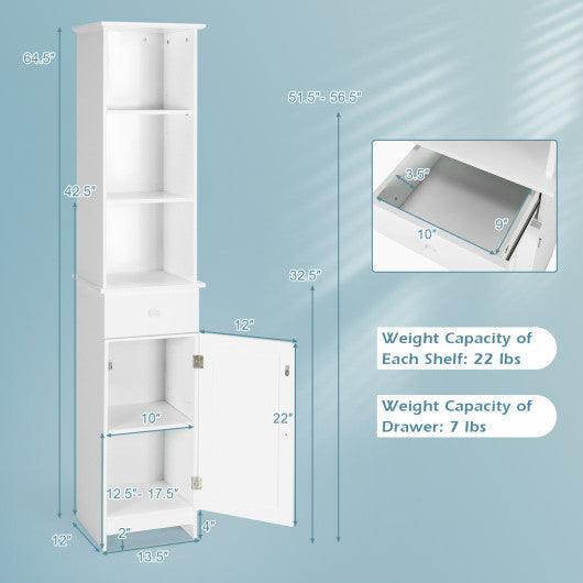 Bathroom Tall Freestanding Storage Cabinet with Open Shelves and Drawer-White at Set Shop and Smile