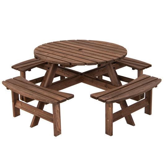 Patio 8 Seat Wood Picnic Dining Seat Bench Set at Set Shop and Smile
