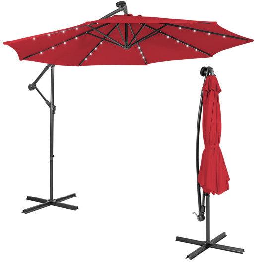 10 Feet Patio Solar Powered Cantilever Umbrella with Tilting System-Red at Set Shop and Smile