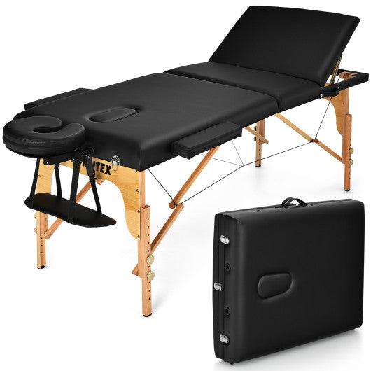 3 Fold Portable Adjustable Massage Table with Carry Case-Black at Set Shop and Smile
