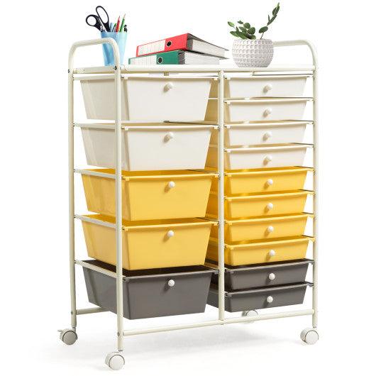 15-Drawer Storage Rolling Organizer Cart-Yellow at Set Shop and Smile