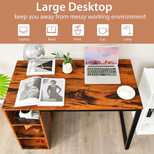 Computer Desk with 5 Side Shelves and Metal Frame-Rustic Brown at Set Shop and Smile