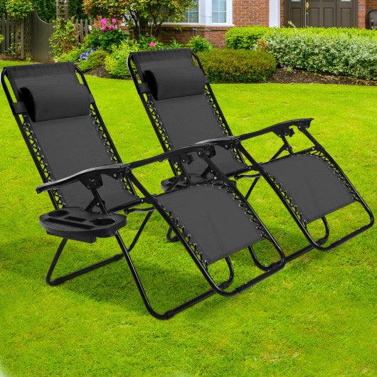 2 Pieces Folding Recliner Zero Gravity Lounge Chair - Black at Set Shop and Smile