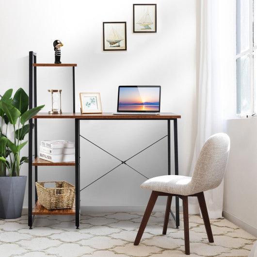 Compact Computer Desk Workstation with 4 Tier Shelves for Home and Office-Brown at Set Shop and Smile