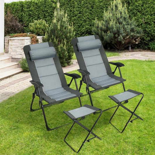 Set of 2 Patiojoy Patio Folding Dining Chair with Ottoman Set Recliner Adjustable-Gray at Set Shop and Smile
