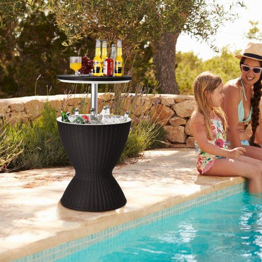 3 in 1 8 Gallon Patio Rattan Cooler Bar Table with Adjust Ice Bucket-Black at Set Shop and Smile