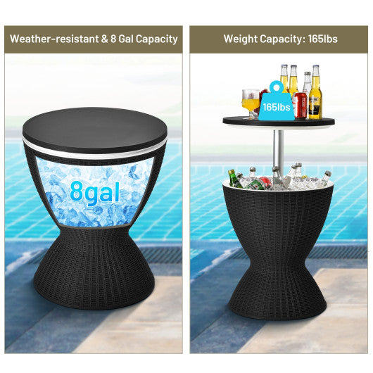 3 in 1 8 Gallon Patio Rattan Cooler Bar Table with Adjust Ice Bucket-Black - Set Shop and Smile