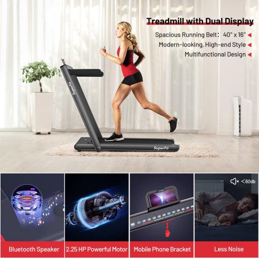 2-in-1 Electric Motorized Folding Treadmill with Dual Display-Black at Set Shop and Smile