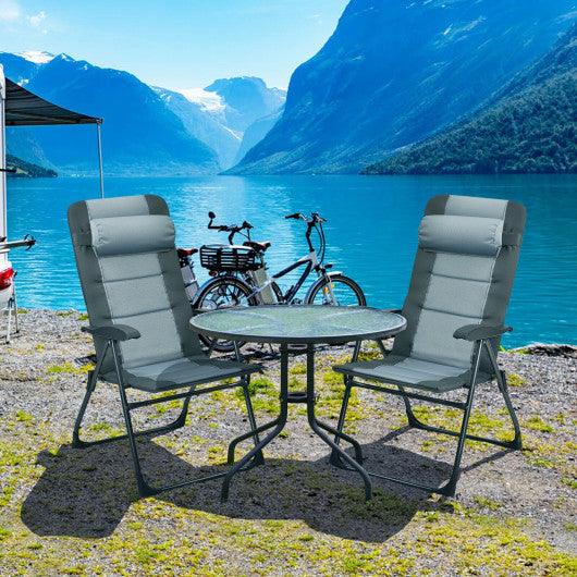 Set of 2 Patiojoy Patio Folding Dining Chair with Ottoman Set Recliner Adjustable-Gray at Set Shop and Smile