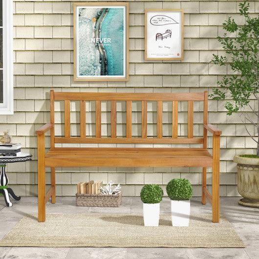 2-Person Patio Acacia Wood Bench with Backrest and Armrests at Set Shop and Smile