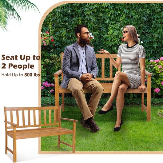 2-Person Patio Acacia Wood Bench with Backrest and Armrests at Set Shop and Smile