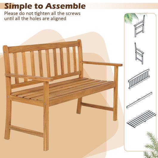 2-Person Patio Acacia Wood Bench with Backrest and Armrests at Set Shop and Smile