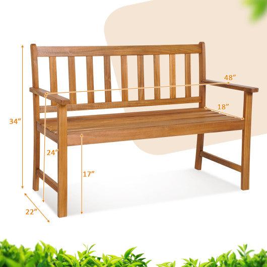 2-Person Patio Acacia Wood Bench with Backrest and Armrests at Set Shop and Smile