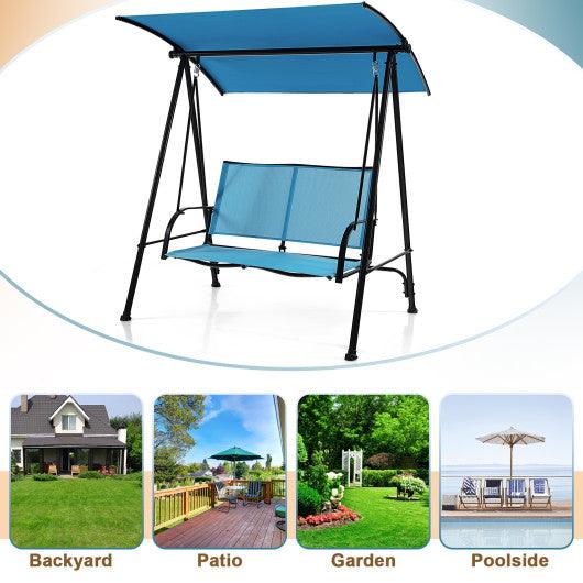 2-Seat Outdoor Canopy Swing with Comfortable Fabric Seat and Heavy-duty Metal Frame-Navy at Set Shop and Smile