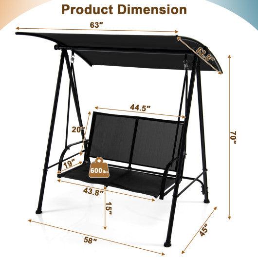 2-Seat Outdoor Canopy Swing with Comfortable Fabric Seat and Heavy-duty Metal Frame-Black at Set Shop and Smile