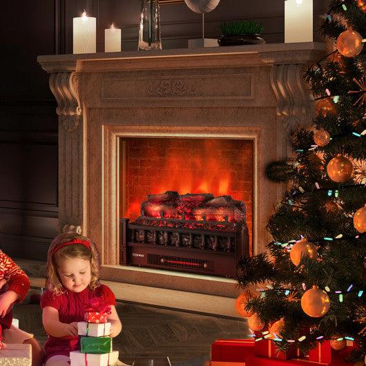 20 Inch Electric Fireplace Heater with Realistic Pinewood Ember Bed-Black at Set Shop and Smile