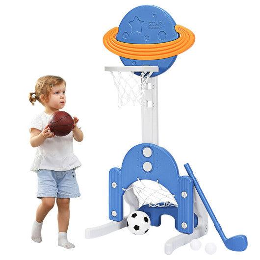 3 in 1 Kids Basketball Hoop Set with Balls-Blue at Set Shop and Smile