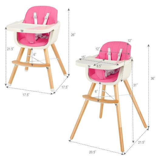 3-in-1 Convertible Wooden High Chair with Cushion-Pink at Set Shop and Smile