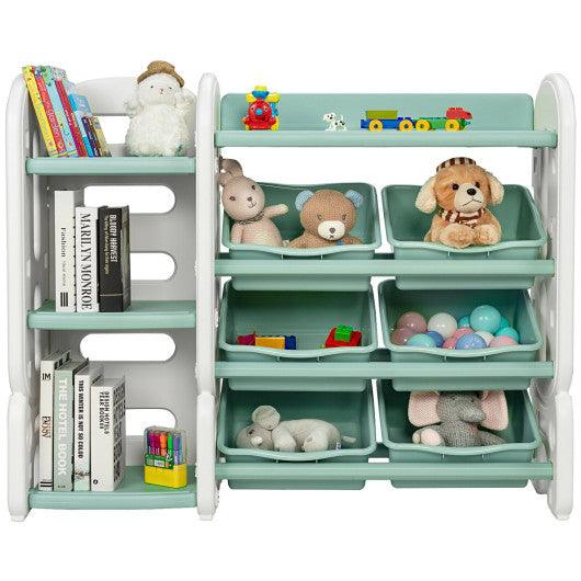 Kids Toy Storage Organizer with Bins and Multi-Layer Shelf for Bedroom Playroom -Green at Set Shop and Smile