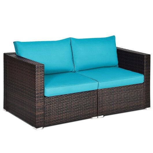 2PCS Patio Rattan Sectional Conversation Sofa Set-Blue at Set Shop and Smile