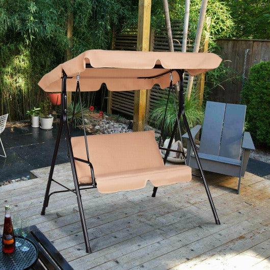Loveseat Cushioned Patio Steel Frame Swing Glider -Beige at Set Shop and Smile