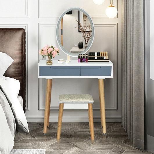 Touch Screen Vanity Makeup Table Stool Set with Lighted Mirror-Gray at Set Shop and Smile