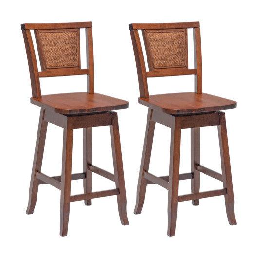 24.5 Inch Counter Height Bar Stool with Rattan Back and 360° Swivel Seat at Set Shop and Smile
