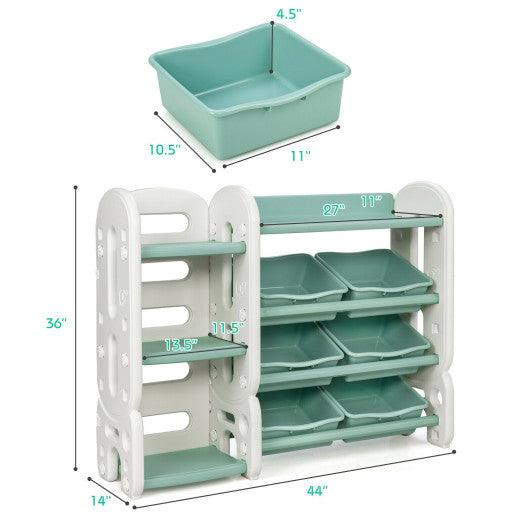 Kids Toy Storage Organizer with Bins and Multi-Layer Shelf for Bedroom Playroom -Green at Set Shop and Smile
