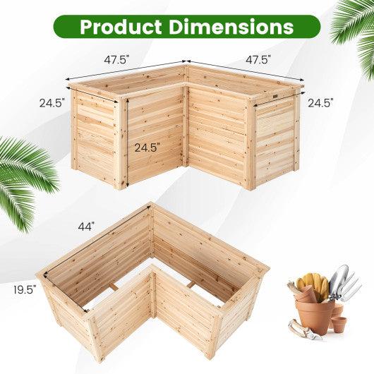 24 Inch L-Shaped Wooden Raised Garden Bed with Open-Ended Base-Natural at Set Shop and Smile