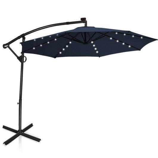 10 ft 360° Rotation Solar Powered LED Patio Offset Umbrella without Weight Base-Navy at Set Shop and Smile